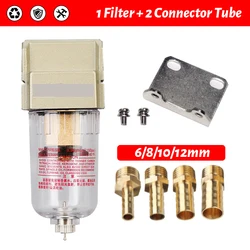 6mm/8mm/10mm/12mm Car Air Diesel Filter Fuel Filter With 2 Connector Tubes Oil Water Seperator Metal Replacement Accessories