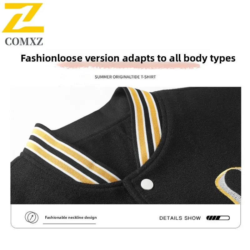 COMXZ 2025 New Men's Wide Shoulder Cotton Baseball Jacket Spring Autumn Casual Loose waterproof and windproof Warm Outerwear