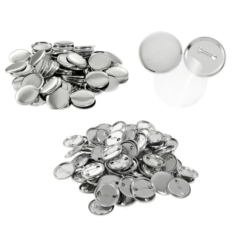 Metal Round Blank Badge Pin Button Maker Punch Press Machine DIY Making Parts Consumables 100Sets 25/32/37/44/58MM Badge Parts Button Making Supplies Badge Pin
