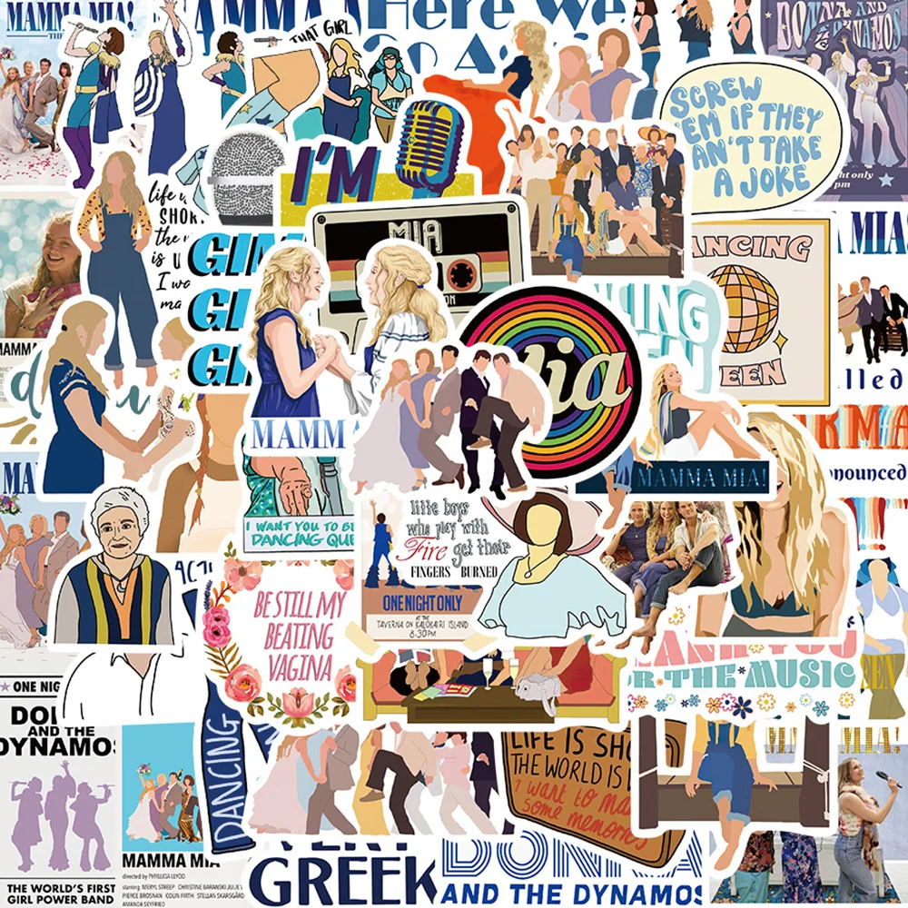 

10/50Pcs Mamma Mia! Stickers Movie Funny Decals Suitcase Laptop Skateboard Helmet DIY Graffiti Stickers Woman Girls Toys