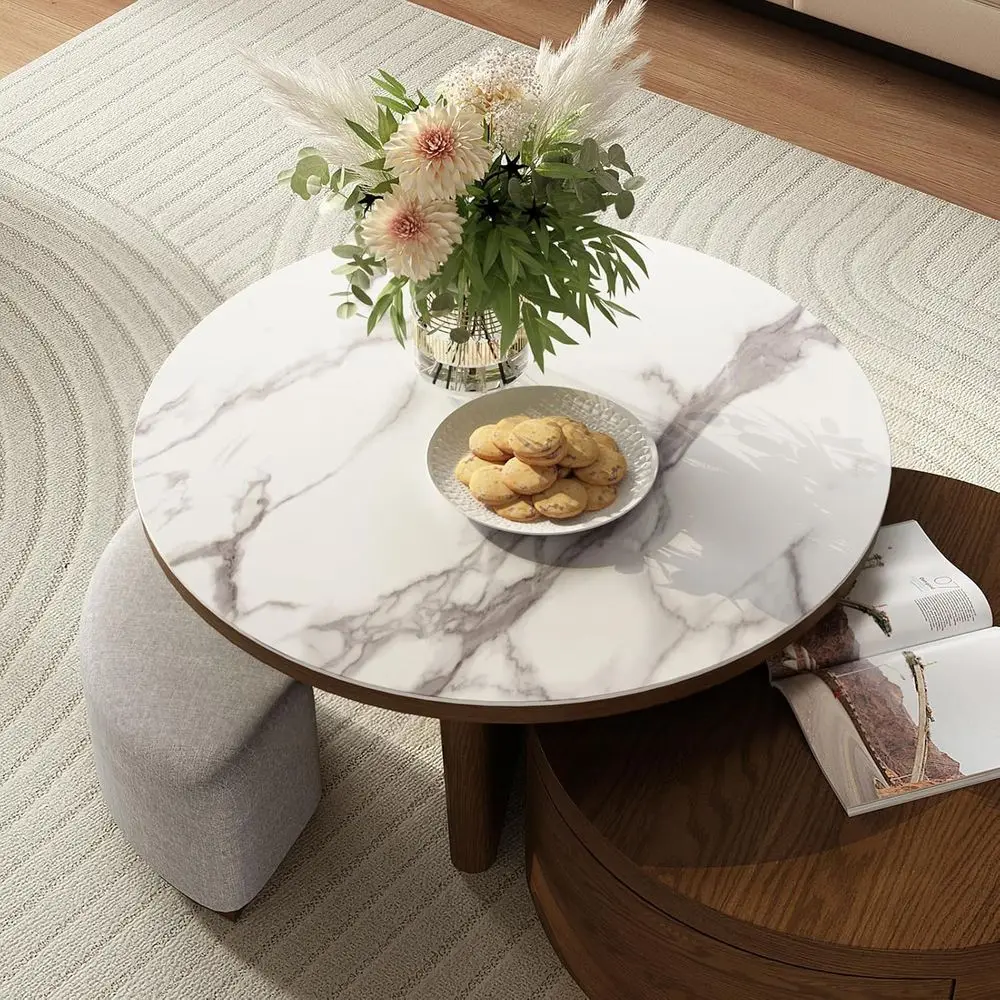 Ensemble de table basse Walnara en marbre - dans un salon moderne