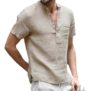 Camiseta de manga corta para hombre, camisa informal de algodón y lino Led, transpirable, S-3XL 1