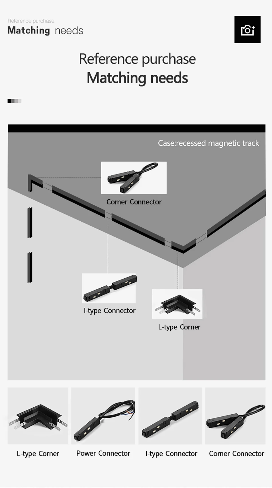 Description Picture 4 of itemLED Magnetic Track Lighting System Accessories Magnet Rail Kit Living Room Kitchen 48v Transformer Power Supply Corner Connector