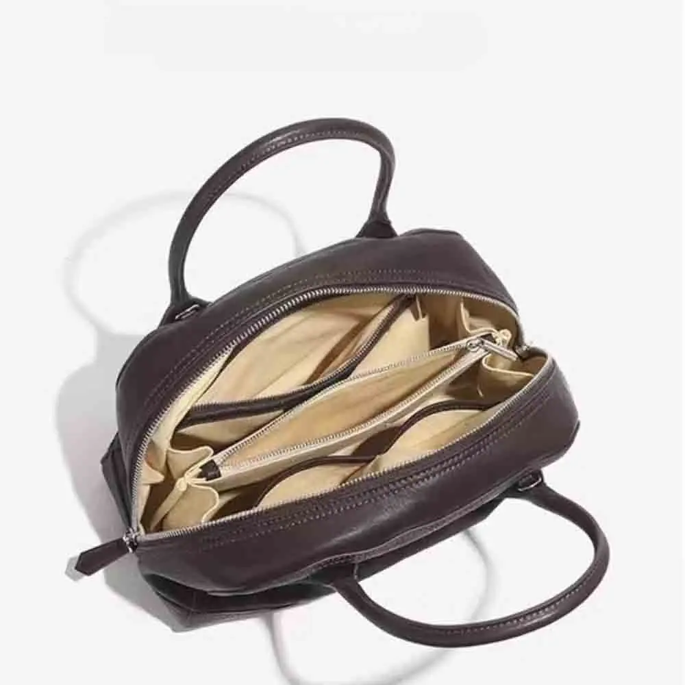 Women's Luxury Genuine Leather Vintage Zipper Handbag Small Size Tote Real Cowhide Singel Shoulder Bags