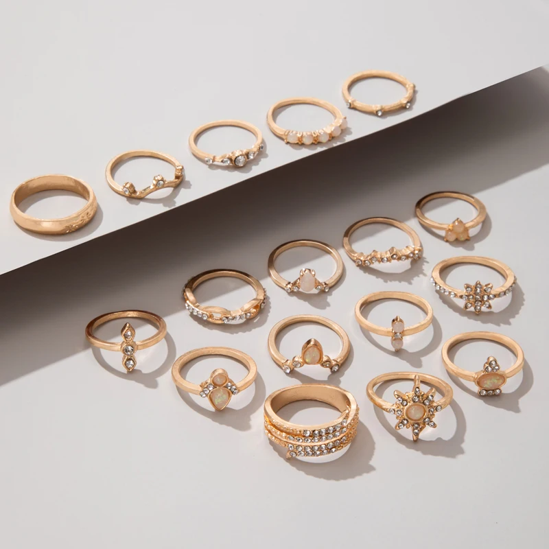 Tocona Boho 17pcs/sets Luxury Clear Crystal Stone Wedding Ring For Women Men Water Drop Flowers Sun Geoemtric Jewelry ring set couples rings finger ring wedding rings wedding ring