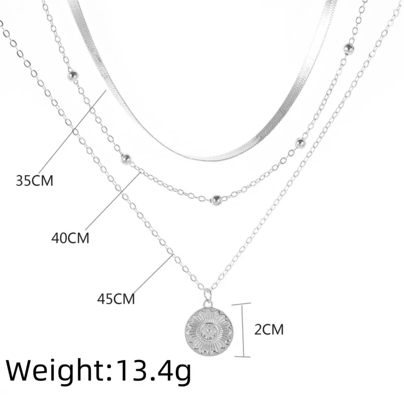 Silver Color Multi-layer Flowers Pendant Necklace for Women Exquisite Three-Layer Sweater Chain Jewelry for Gifts