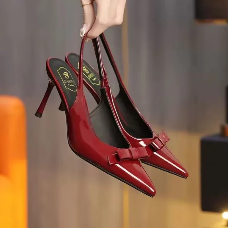 Women Slingback Sandals Fashion Modern Office Shoes for Women Black Wedding Slingback Pointed Toe Butterfly Decoration Female High Heeled Sandals