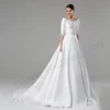 Modern Satin Wedding Dress Vestido De Noiva Customized Scoop Neck Half Sleeves Beading Stones A Line Bridal Gown for Women Bride 1