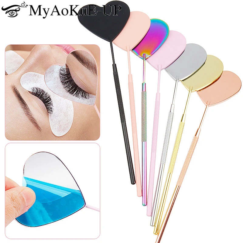 1pcs Heart Shape Eyelash Mirror Magnifying Long Handle Mirror For