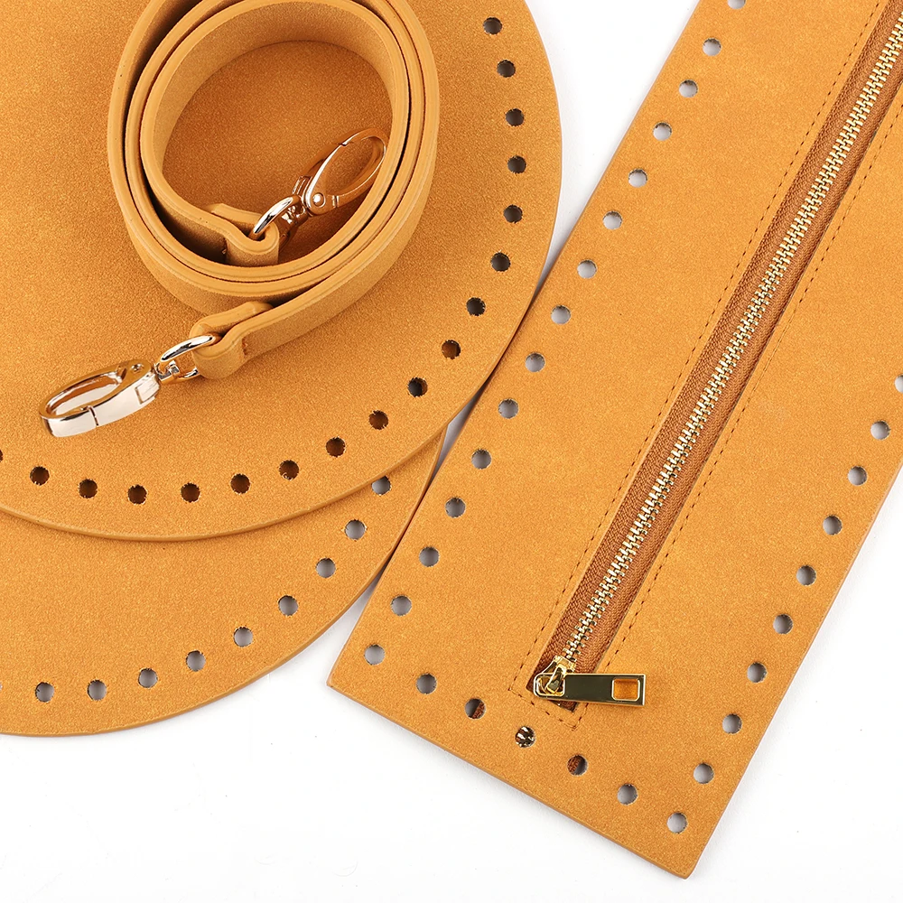 1Set PU Leather Knitting Crochet Bag Bottom Handbag Shoulder Strap Handmade Patchwork Handle Bag Material for Women DIY Bag