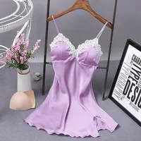 Été chaud femmes Robe en soie Robe nuisette chemise de nuit solide col en v Sexy Lingerie chemise de nuit vêtements de nuit 3