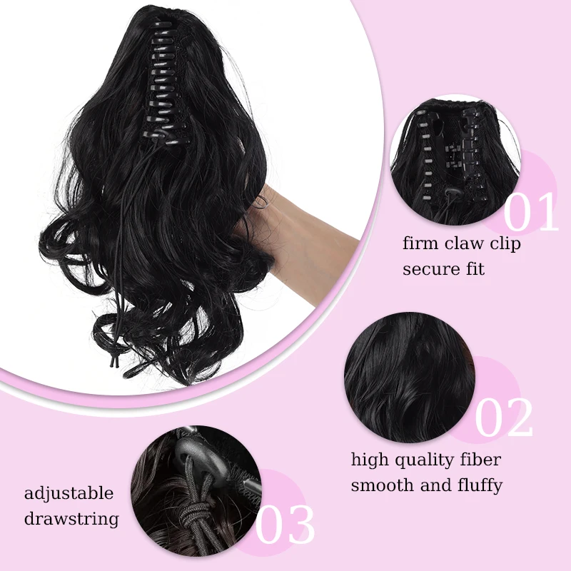 Wavy Hair Ponytail Extension Hairpiece Claw Clip Wavy Ponytail Wig with Drawstring Synthetic fiber Women Hairpiece for Daily Use