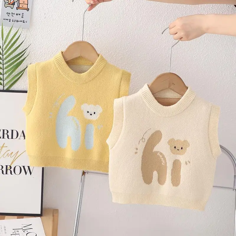 가을 겨울 소년 소녀 카와이 니트웨어 조끼 코튼 소프트 따뜻한 스웨터 자켓 민..