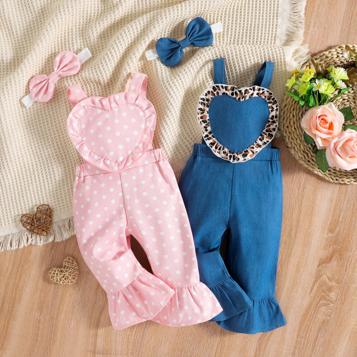 2022 Toddler Jumpsuits Suspender Heart Pattern One Piece Pants Baby