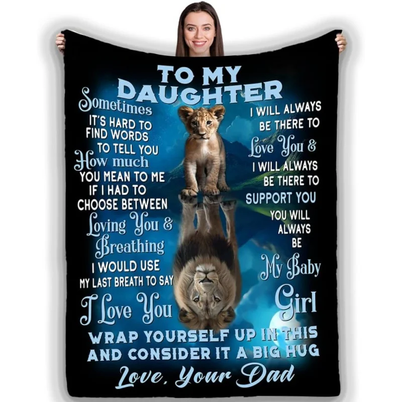 

to My Daughter Blanket from Dad, Blue Tiger Personalized Fleece Blanket Gifts for My Girl, Soft Warm for Couch, Sofa, Bed