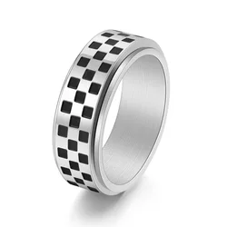 Checkered Gold - Plated Spinner Ring - Stylish Anxiety & Stress Relief Jewelry Gift - 8 (Silver)