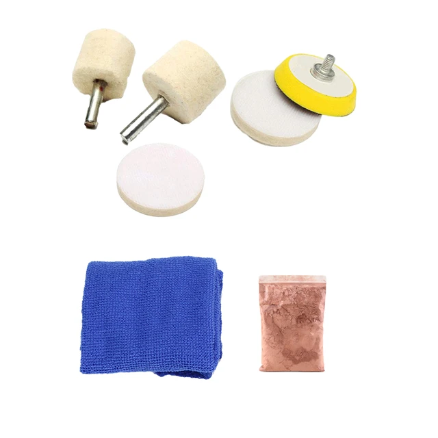 100g Glass Scratch Remover Glass Polishing Kit Oxide Powder Windshield  Polishing Kit Wool Polishing Pad Polishing Disc Wheels Set Car Windscreen