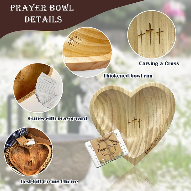 Prayer Bowl With Cards Wooden Heart Prayer Bowl Christian Gifts Heart Shaped Decoration Religious Dough Home