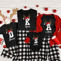 Personalized Christmas Family Matching Clothes Initial with Name Mom Dad Daughter Son T-shirt Baby Bodysuit Xmas Girl Boy Outfit 1