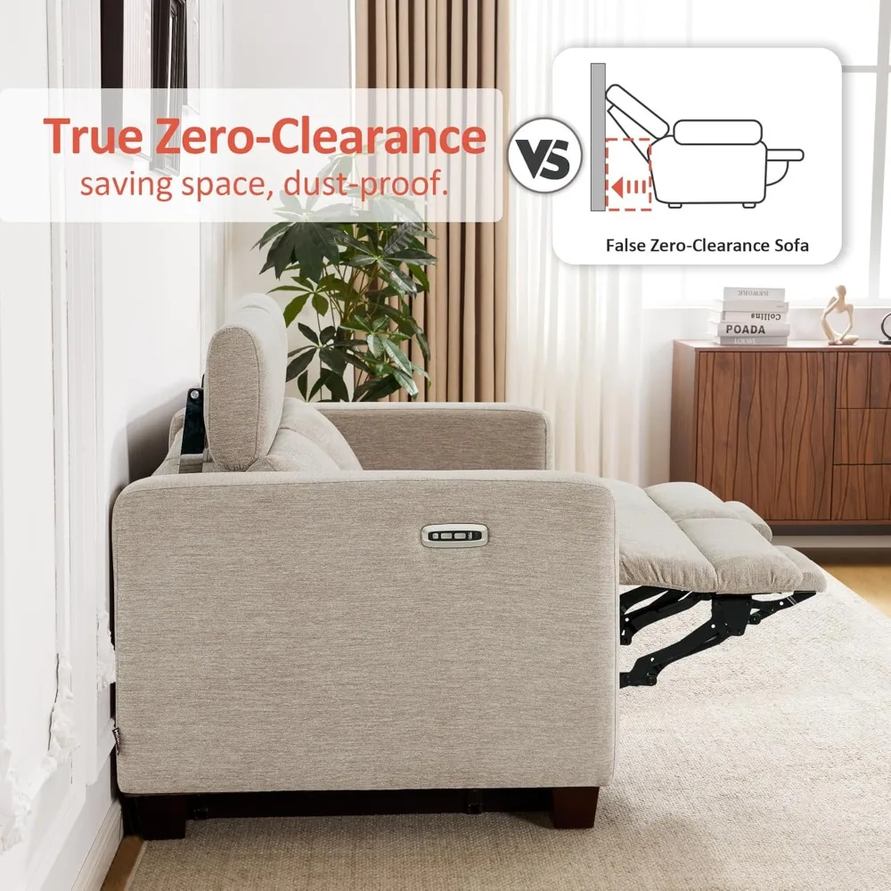 zero wall recliner sofa, power reclining sofa, wall hugger power recliner sofa with adjustable headrest, usb & type c ports, fo