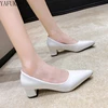 Fashion Soft Leather Chunky Heel Women High Heels Classic Style Career Work Shoes Pointed Small Size Student Etiquette Shoes 33 3