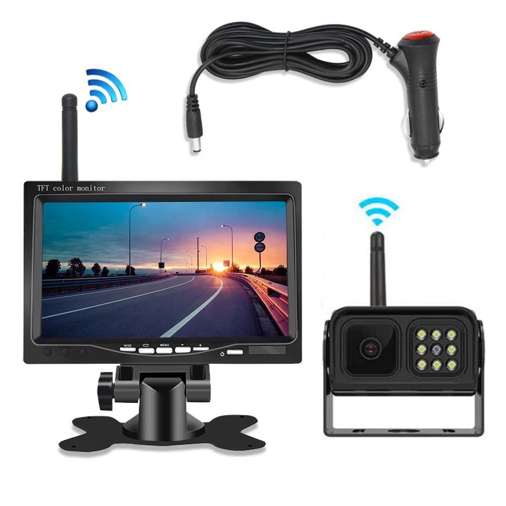 1080P Digital Wireless Rear View 7 DVR Quad Monitor Backup Camera For Truck Rv 2