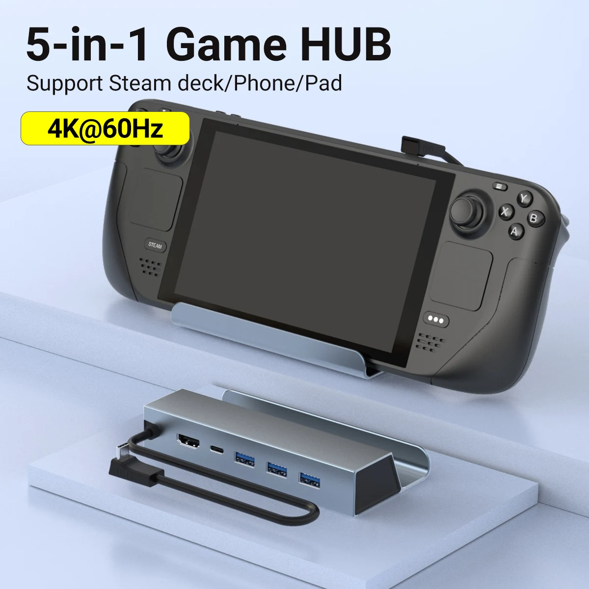 5 In 1 USB-C Console Dock Aluminum Shell Game Hub 4K HDMI+PD 100W+USB 2.0*3 For Mobile Phone Laptop Computer Steam Deck