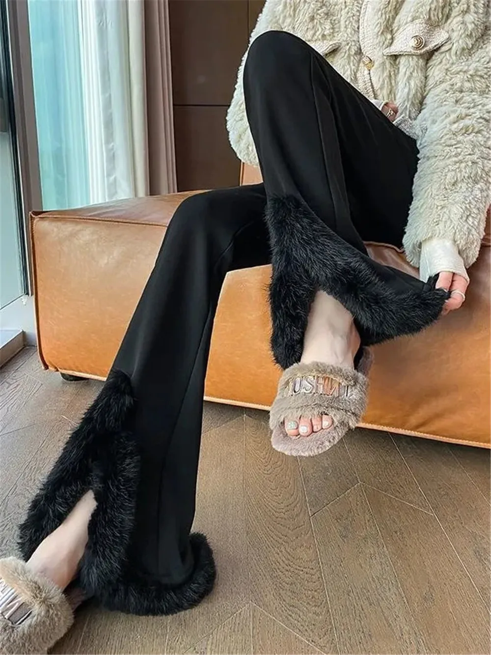 Formal DressesWoman ClothingSlit Micro Dress Women'S Pants Autumn And Winter New Fashion Black Velvet Casual Narrow Ve