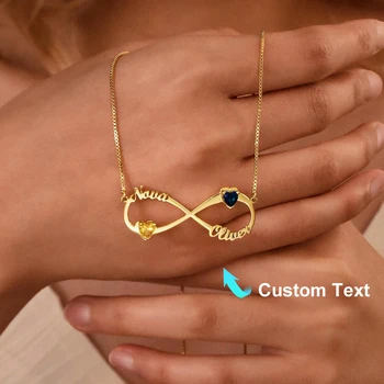 Custom Birthstone Infinity Name Necklace Personalized Couple Name Infinity Necklace with Heart Birthstone Jewelry Christmas Gift