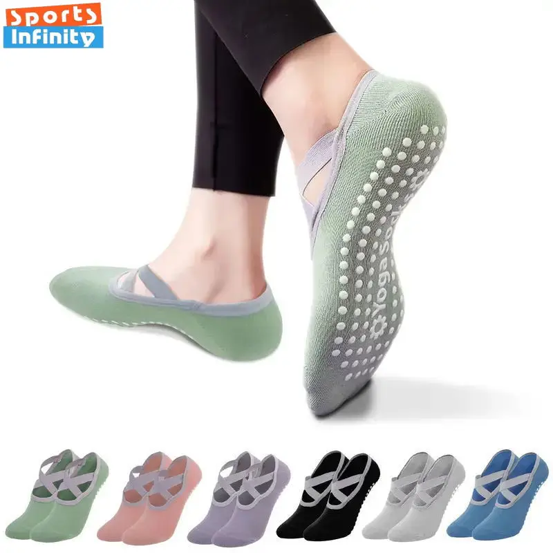 Women Pilates Training Socks Silicone Anti Slip Yoga Socks Grips & Straps  Bandage Cotton Sock Indoor Sports Socks Fitness Socks - AliExpress