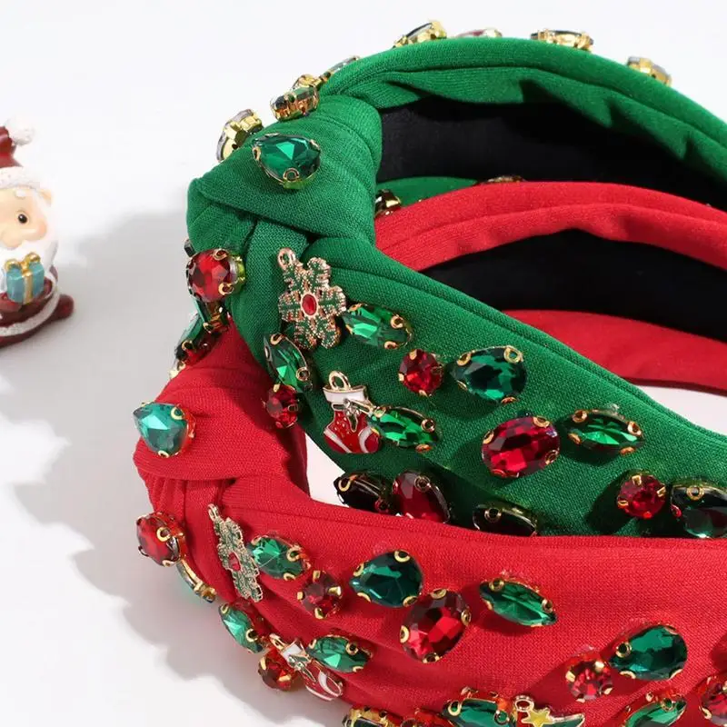 Knot Headband Christmas Beaded Wide Hairband Rhinestone Christmas Headwear Exquisite Top Knot Hairband Festive For Dating
