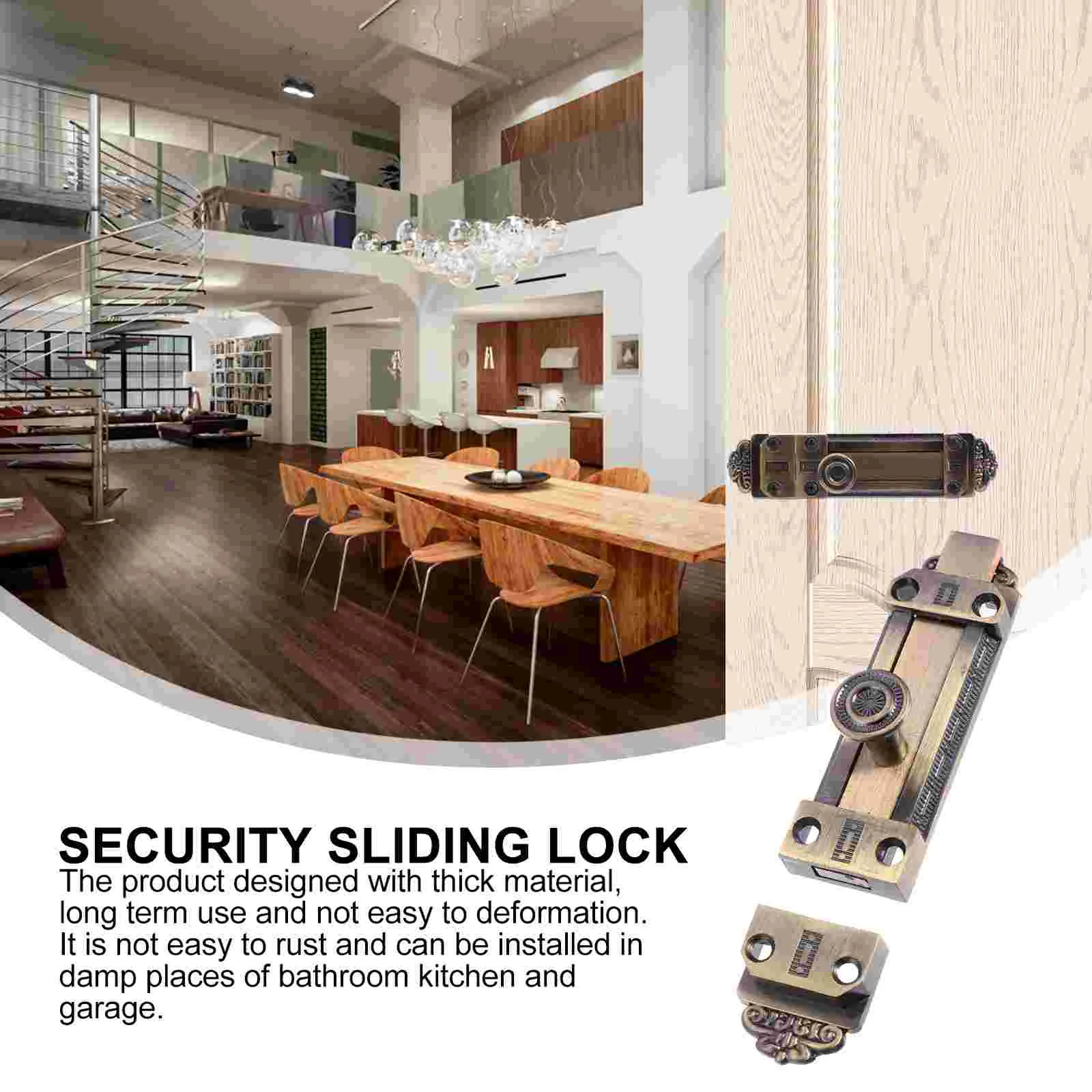 Vintage Solid Bronze Style Zinc Alloy Door Lock Security Sliding Bolt