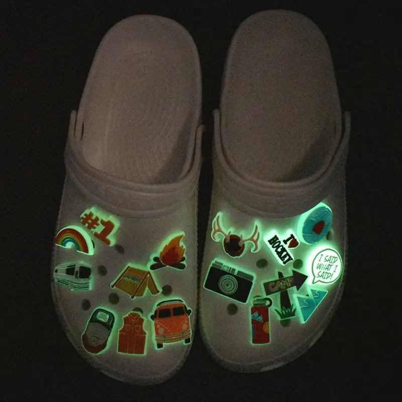 

Single Sale glowing camping PVC croc shoes charms bus camera tent Accessories jibz for croc clogs shoe Decorations DIY wholesale