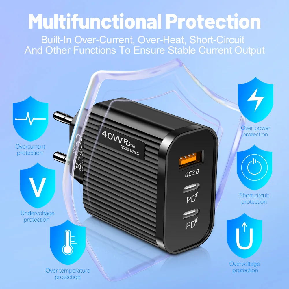 Typ C 40w Fast Block Dual PD Ladegerät Tragbare USB Ladestation Elektronisches Zubehör für_voghion.com