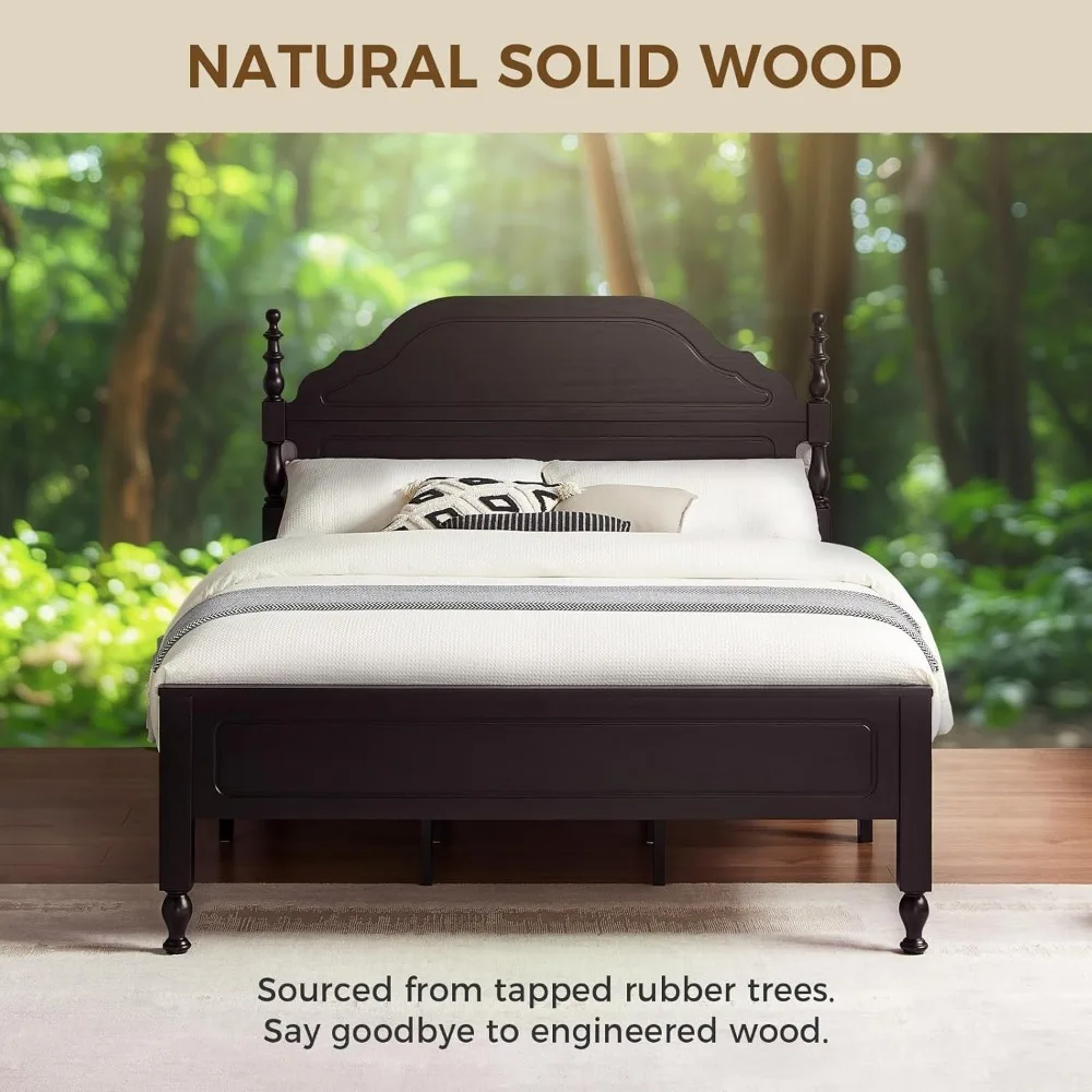 Wood Queen Size Bed Frame with Wooden Headboard and Footboard, Heavy Duty 12 Solid Wood Slats Support, Queen Bed Frame 3