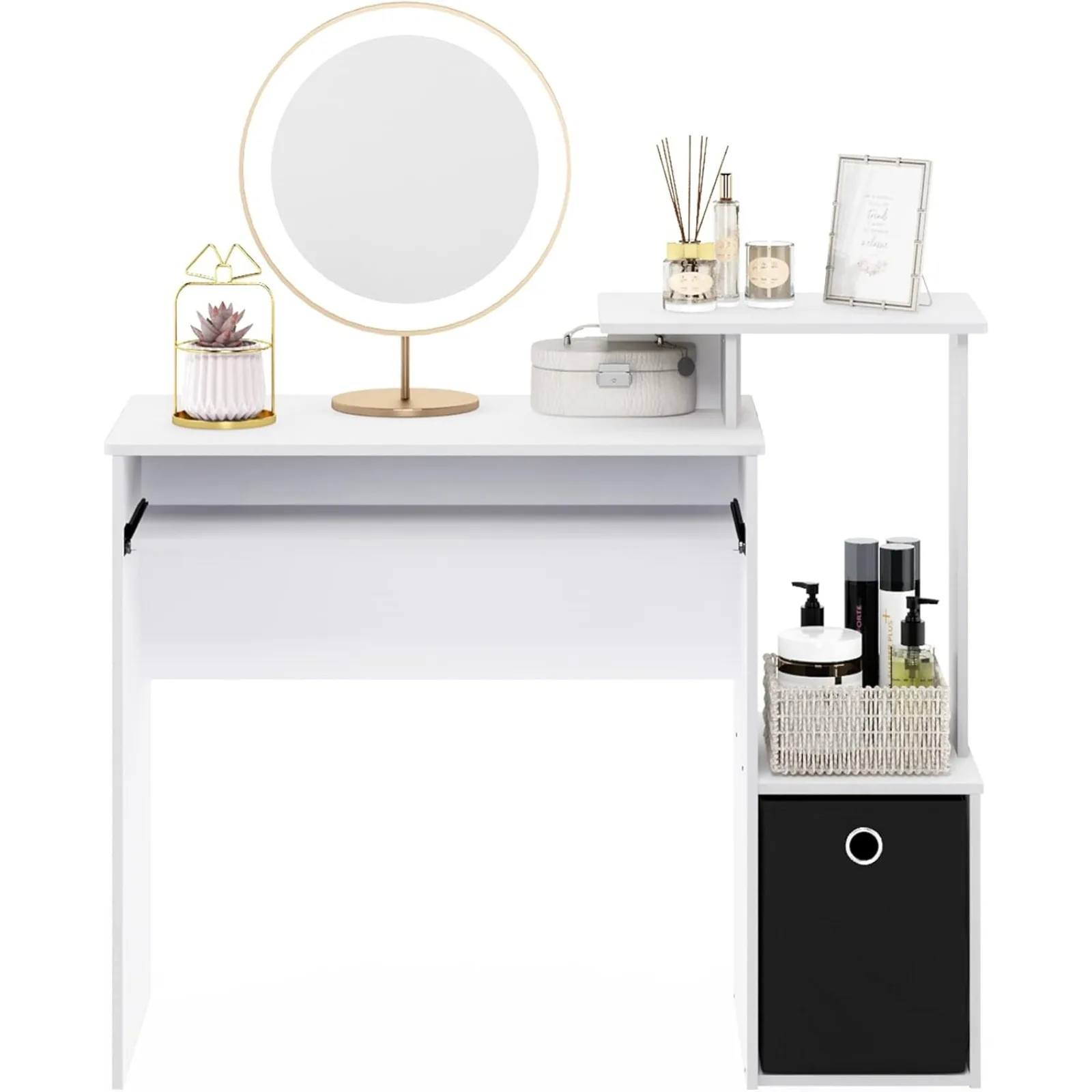 US Econ Multipurpose Home Office Computer Writing Desk, White/Black