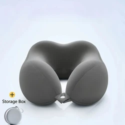 Ergonomic Memory Foam Travel Neck Pillow with Storage Bag - Lightweight, Portable, and Machine Washable (Gray)