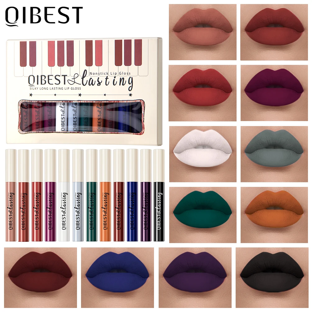 12 Colors Matte Liquid Lipstick Sets Lip Gloss Waterproof Long Lasting Sexy Red White Black Nude Lipgloss Makeup Sets_voghion.com