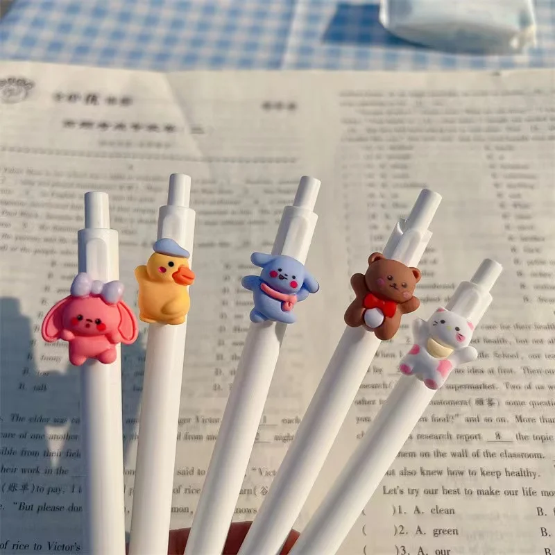 

Гелевая ручка с мультяшным Кроликом, собакой, уткой, 0,5 мм, 5 шт./лот, школьные принадлежности для учеников и детей