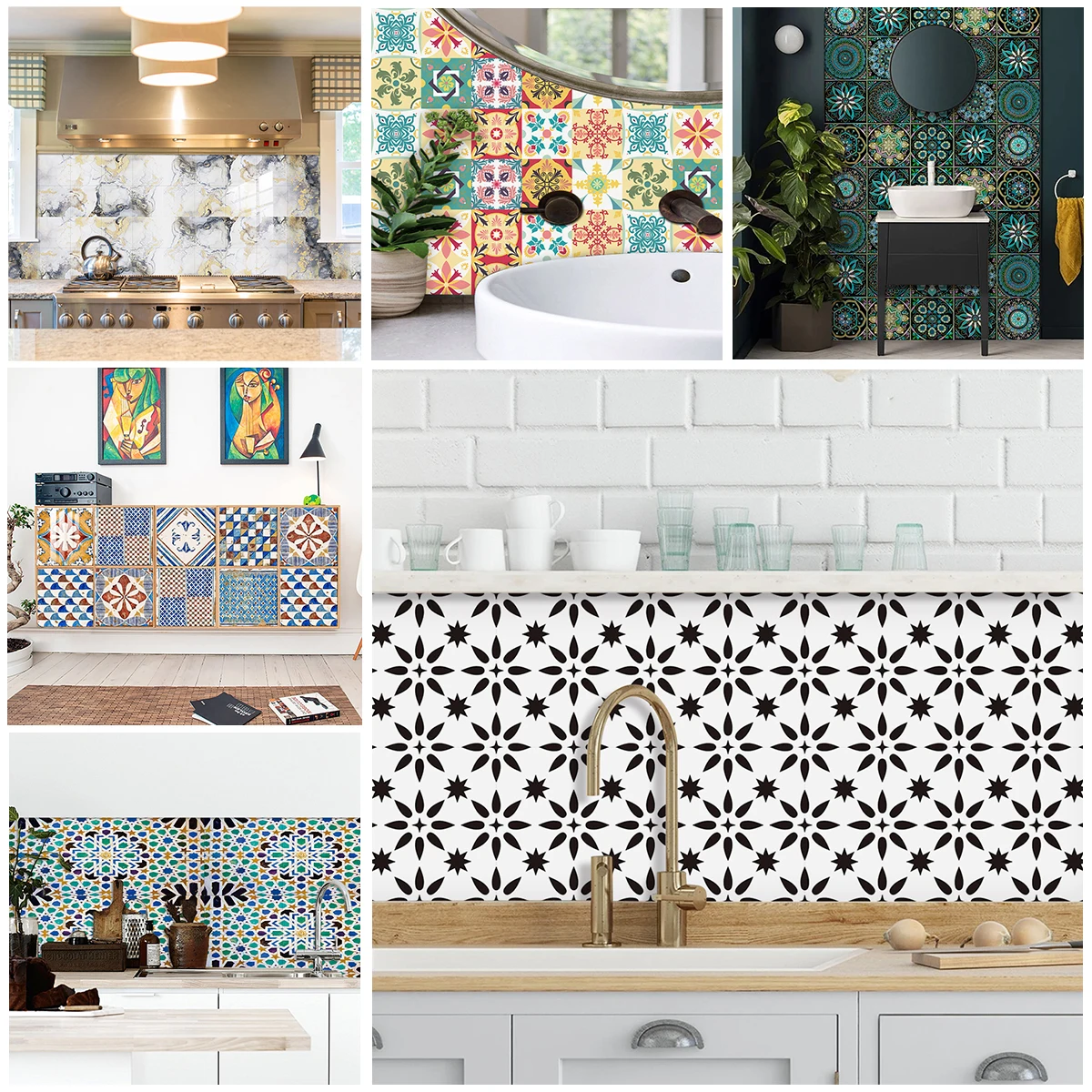 Tiles Sticker 25 styles 10pcs/set Kitchen Backsplash Oil-proof Bathroom Decals Peel & Stick Waterproof Art Wallpaper wall stickers self adhesive stickers kitchen wall sticker oil proof film decorative tile stickers