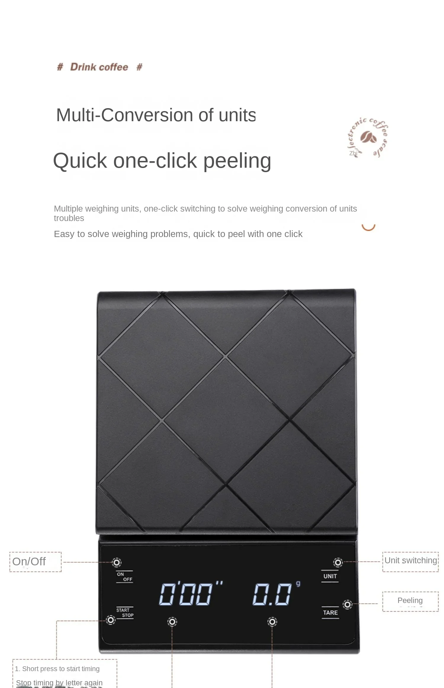 Digital Kitchen Scale - USB Charging Coffee Scale with Timer & LED Display