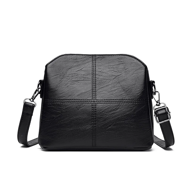 New Fashion Women's Bucket Bag Multi Layer Versatile Middle Aged Mom Soft Leather Shoulder Crossbody Bag