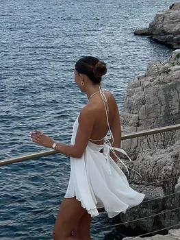 Sexy Party Off Shoulder Dresses Women's Elegant Sleeveless Hollow Out Beach Dress Backless High Street Lady Summer Vestidos 2