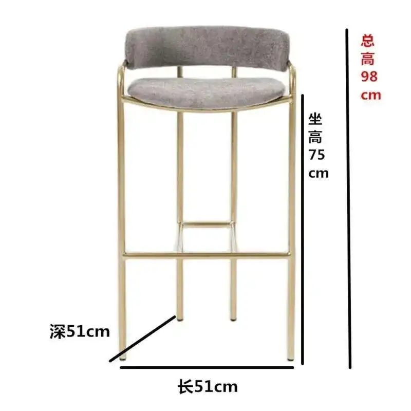 Nordic Wrought Iron Bar Chairs Kitchen Furniture Modern Minimalist High Bar Stool Creative Designer Cafe Back Armrest Chair