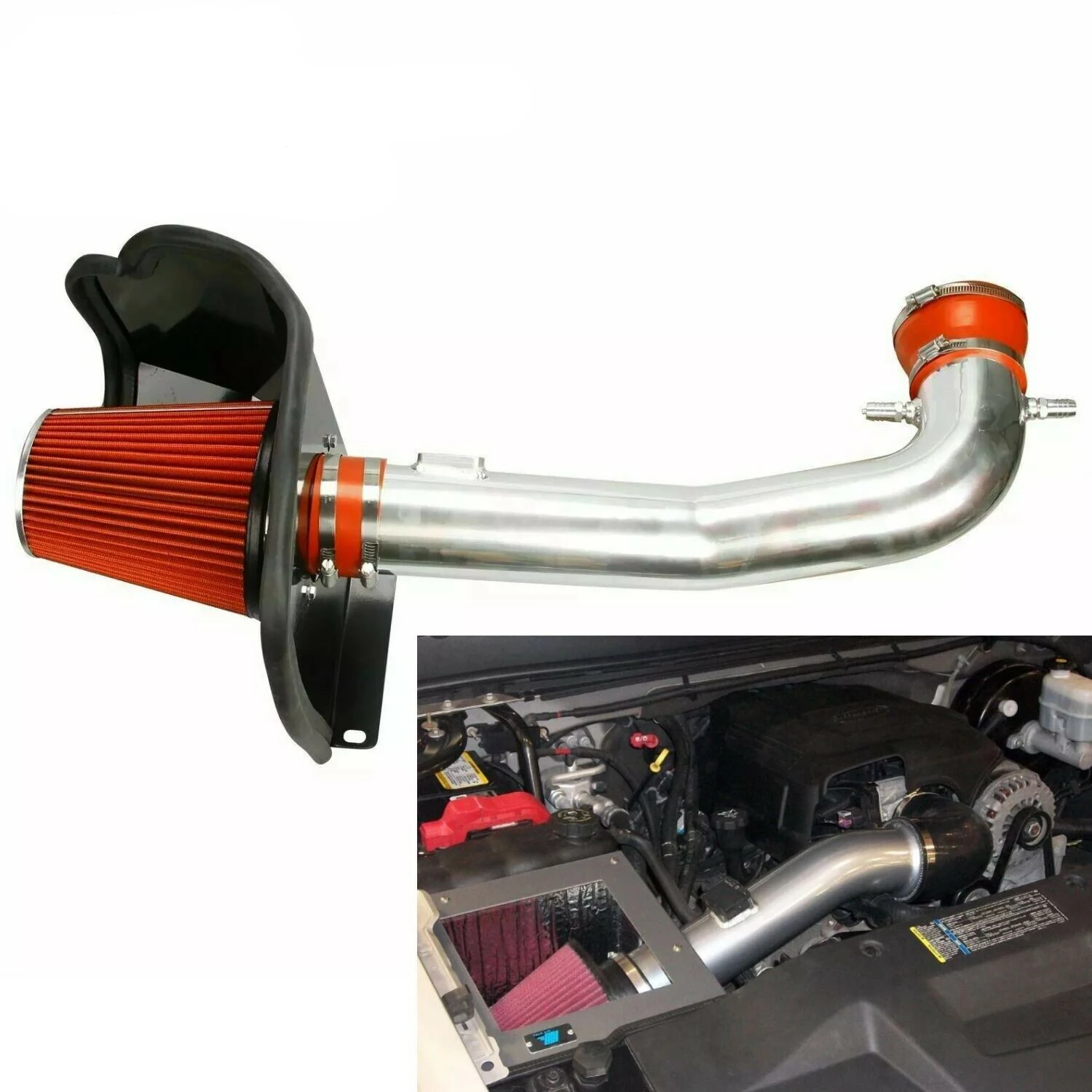 Engine Cold Air Intake System Kit With Heat Shield Filter For Chevy Gmc