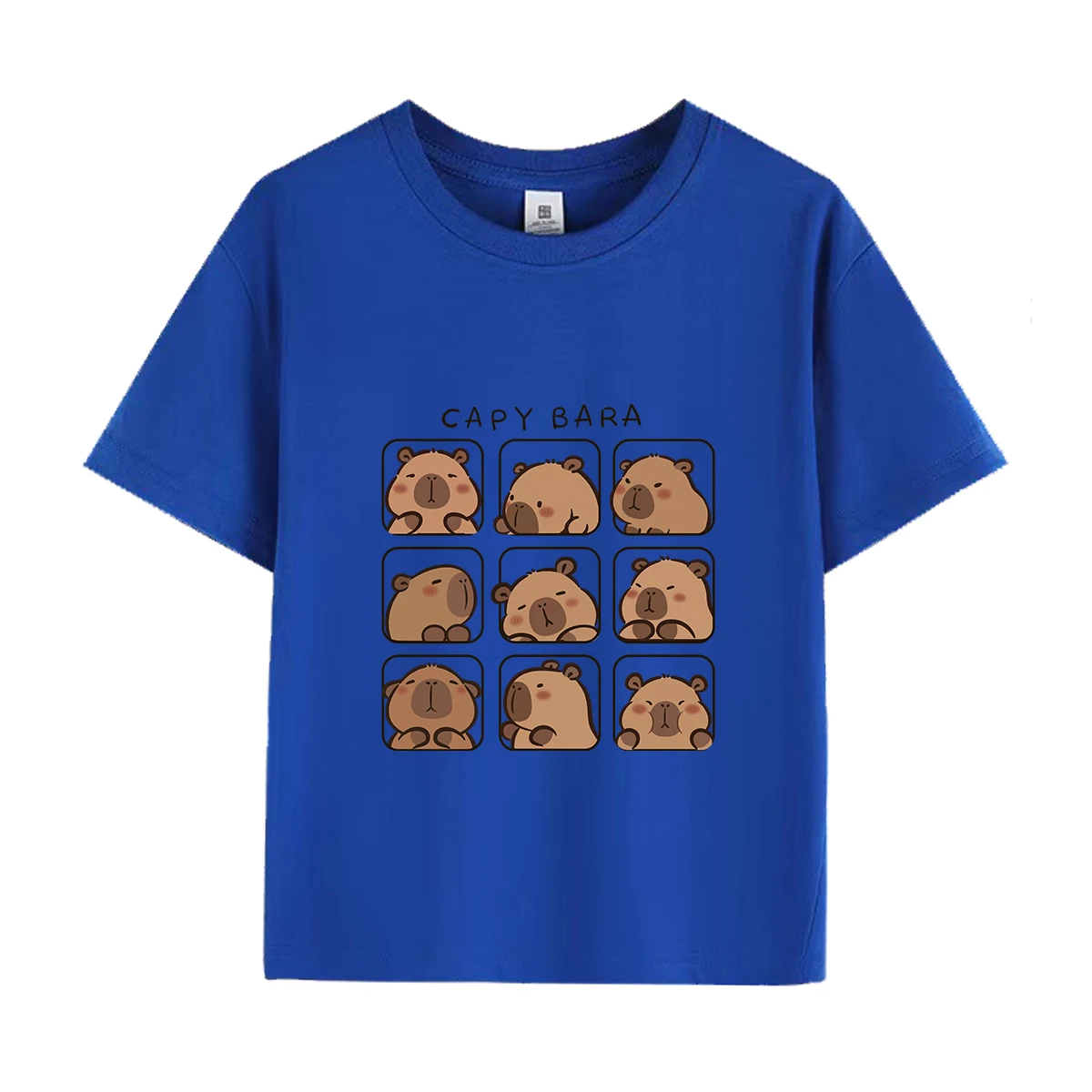 Capybara Kids Summer Cartoon Print 100% Cotton Short Sleeve Crewneck Casual Girls' Fashion Tee