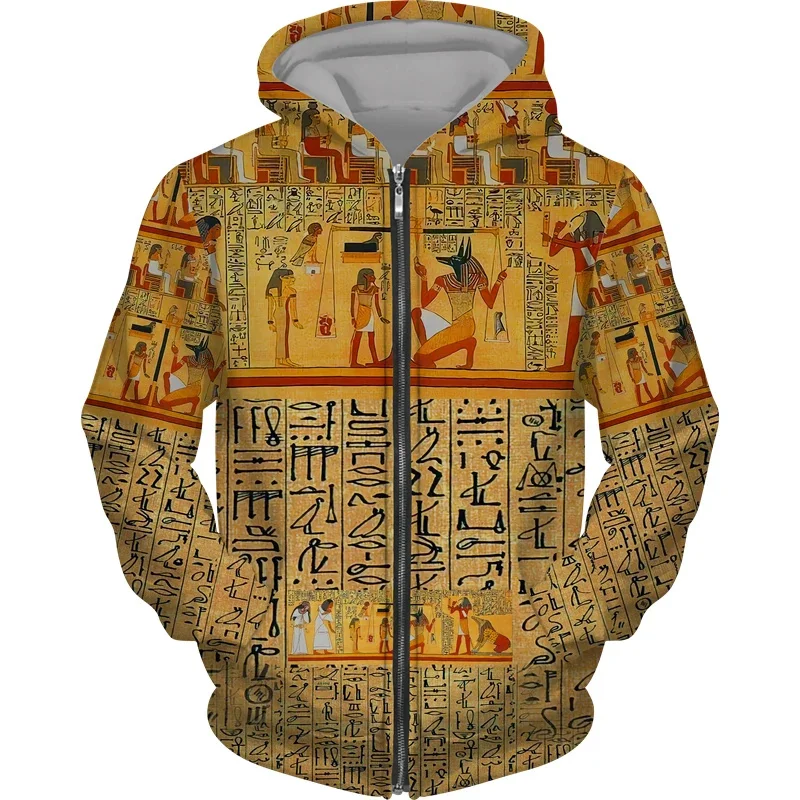 thumbnail image 1 of Sudadera con capucha y cremallera con estampado 3D del antiguo Egipto Ojo de Horus para hombre, sudaderas informales de manga larga con estampado de faraón, sudaderas holgadas, 1 of 5