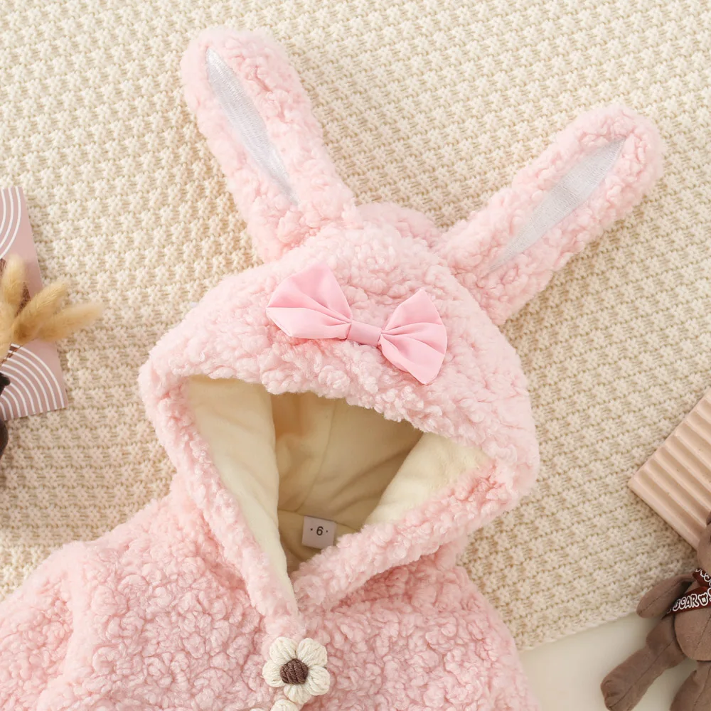 Girls' New Hooded Bunny Western-Style Lamb Wool Cotton Coat With Thick Velvet For Winter Trend