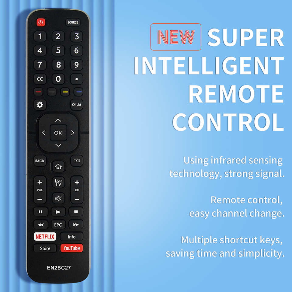 EN2BC27 Replace Remote with Netflix YouTube fit for Hisense Smart LCD LED TV H32A5840 H43AE6030 H32B5600 H39AE5500 H40B5600 TV E