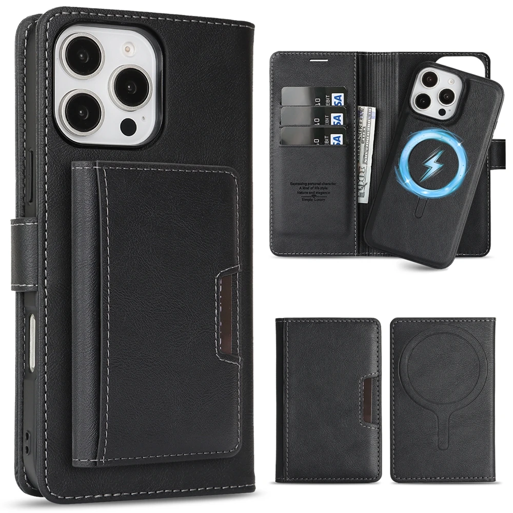 3-in-1 MagSafe Magnetic Leather Wallet Phone Case with Card Slots